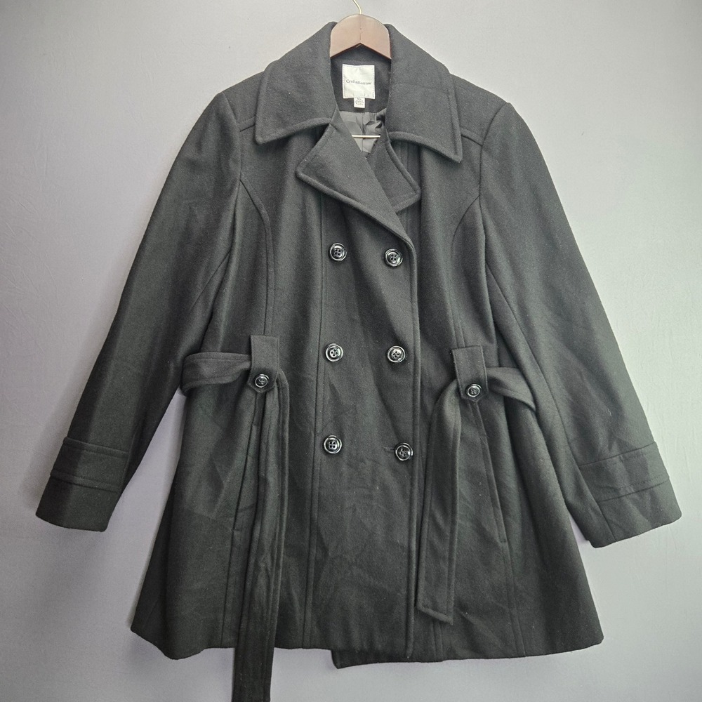 Croft & Barrow Peacoat Jacket Double Breasted Belted XL Black Wool Blend Warm